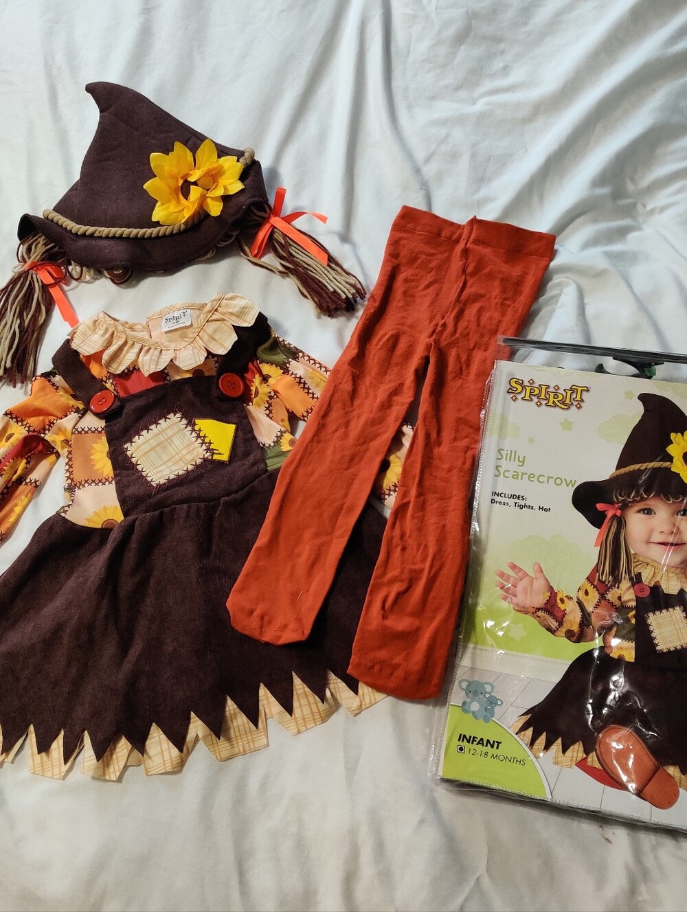 Spirit Silly Scarecrow girls Costume Set Dress Hat 12-18 Months Halloween